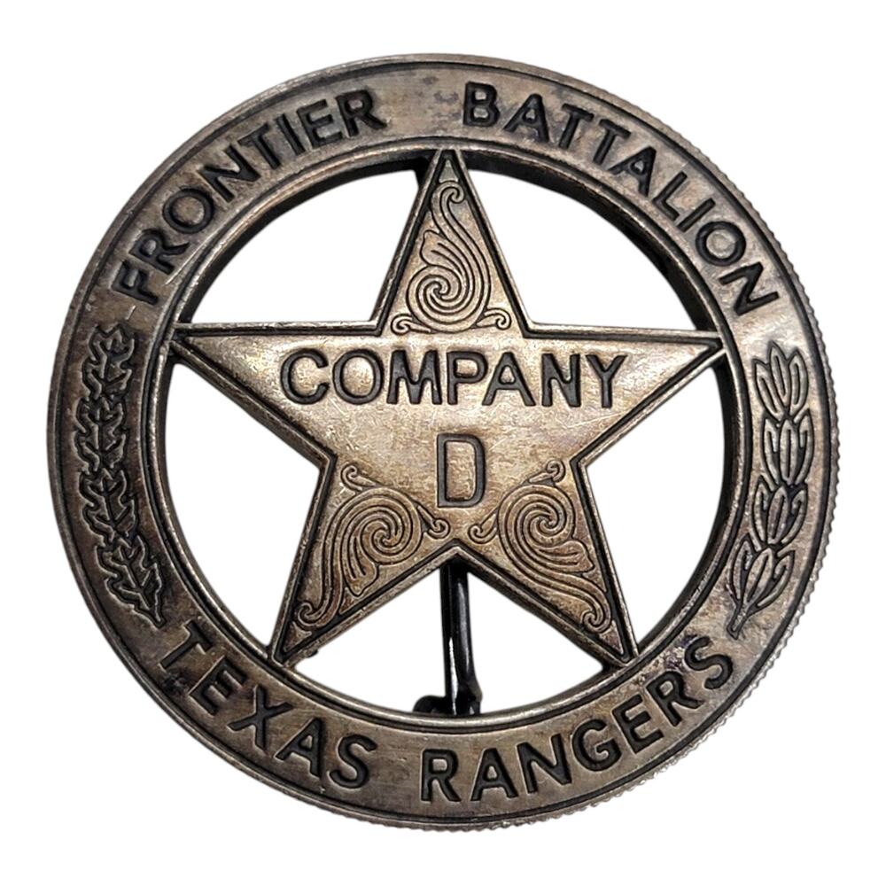 Texas Rangers Badge Frontier Battalion Company D Cinco Pesos Cutout Star Pin